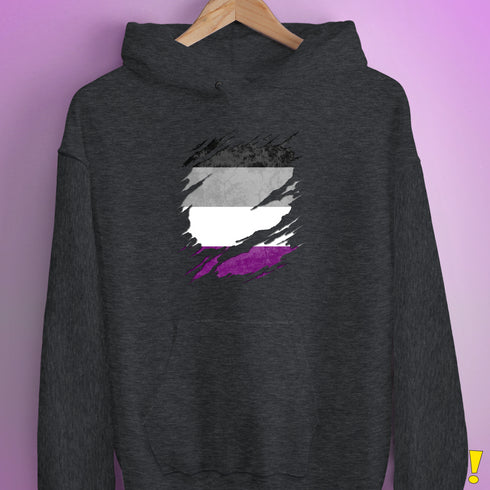 Asexual Pride Flag Ripped Reveal Hoodie - Dark Grey Heather