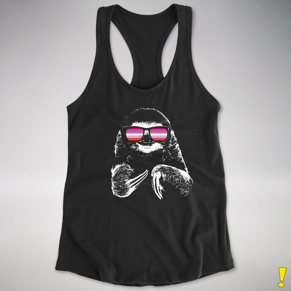 Pride Sloth Pink Lesbian Flag Sunglasses Women's Racerback Tank - Black