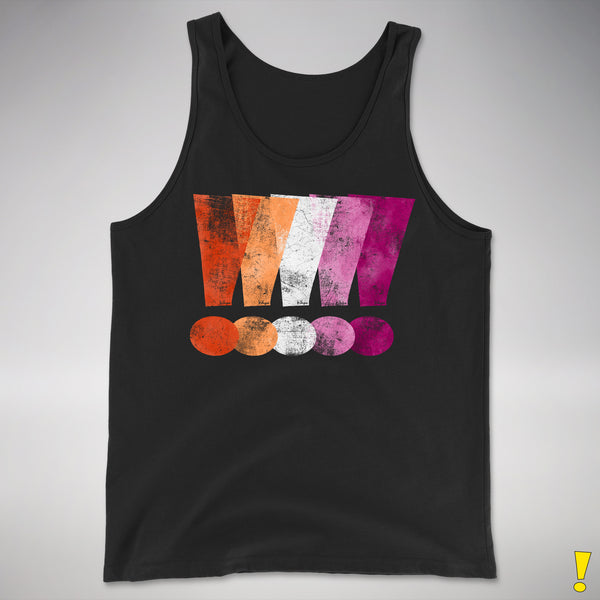 Distressed Lesbian Pride Graphic Exclamation Points Premium Tank Top - Black