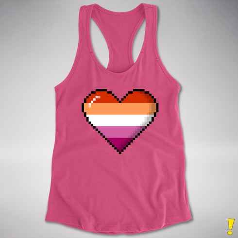 Lesbian Pride 8-Bit Pixel Heart Racerback Tank - Hot Pink