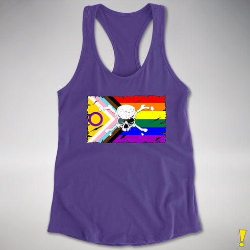 Intersex Inclusive Progress Pride Pirate Flag Racerback Tank - Purple