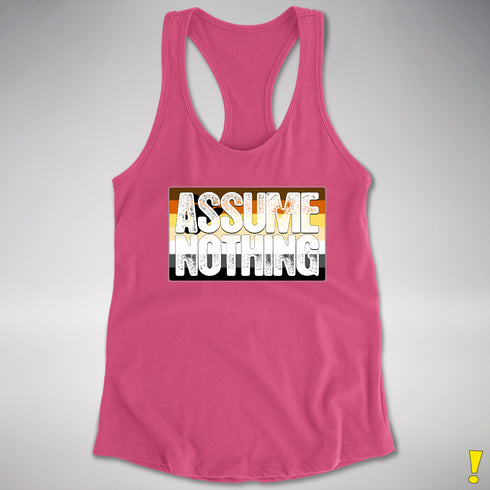 Assume Nothing Bear Pride Flag Racerback Tank - Hot Pink
