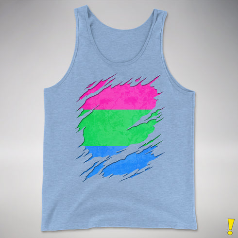 Polysexual Pride Flag Ripped Reveal Premium Tank Top - Blue Triblend