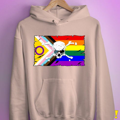 Intersex Inclusive Progress Pride Pirate Flag Hoodie - Light Pink
