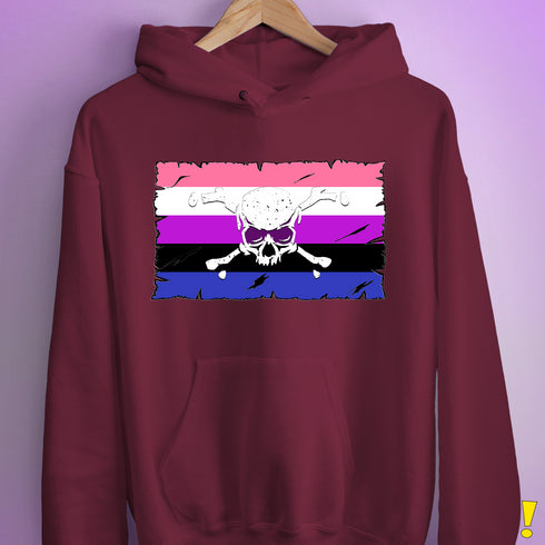 Genderfluid Pride Pirate Flag Hoodie - Maroon