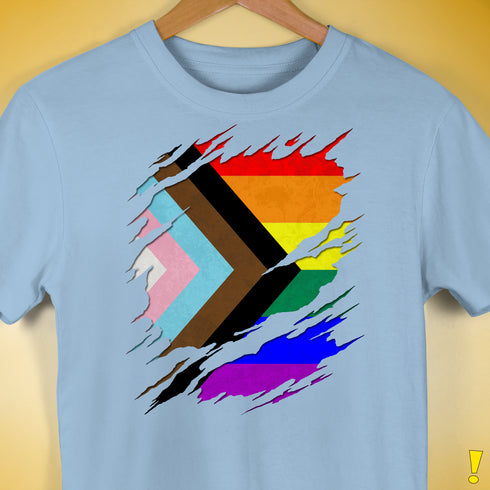 LGBTQ Progress Pride Flag Ripped Reveal Premium Unisex T-Shirt - Baby Blue