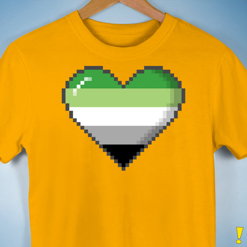 Aromantic Pride 8-Bit Pixel Heart Premium Unisex T-Shirt - Gold