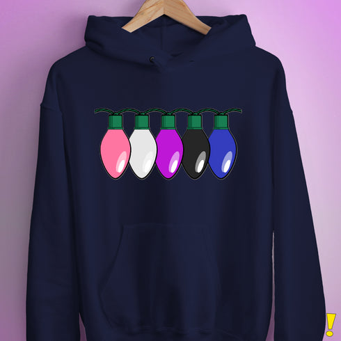 Genderfluid Pride Christmas Lights Hoodie - Navy