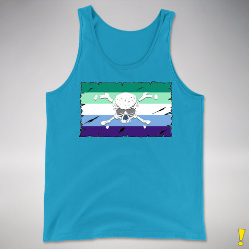 Gay Male Pride Pirate Flag Premium Tank Top - Neon Blue