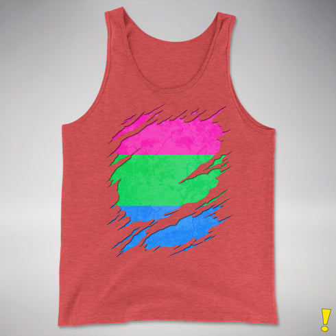 Polysexual Pride Flag Ripped Reveal Premium Tank Top - Red Triblend