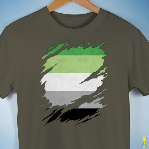 Aromantic Pride Flag Ripped Reveal Premium Unisex T-Shirt - Army