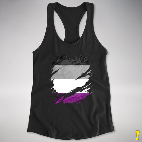 Asexual Pride Flag Ripped Reveal Racerback Tank - Black