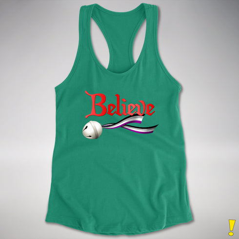 Believe Asexual Pride Jingle Bell Racerback Tank - Kelly Green