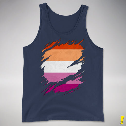 Lesbian Pride Flag Ripped Reveal Premium Tank Top - Navy
