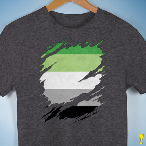 Aromantic Pride Flag Ripped Reveal Premium Unisex T-Shirt - Dark Grey Heather