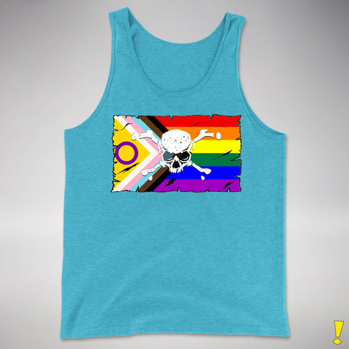 Intersex Inclusive Progress Pride Pirate Flag Premium Tank Top - Aqua Triblend