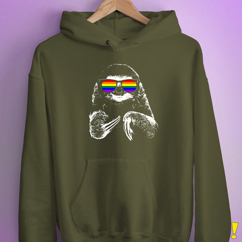 Pride Sloth LGBTQ Flag Sunglasses Hoodie - Army