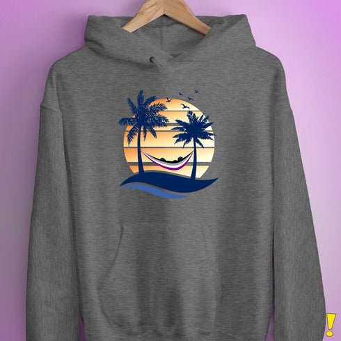 Asexual Pride Hammock Summer Beach Sunset Hoodie - Grey Heather