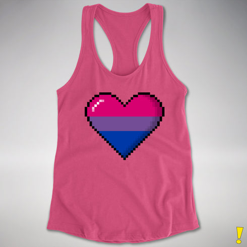 Bisexual Pride 8-Bit Pixel Heart Racerback Tank - Hot Pink