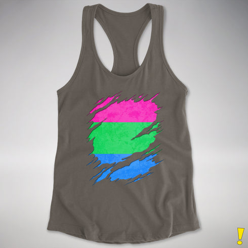 Polysexual Pride Flag Ripped Reveal Racerback Tank - Dark Grey