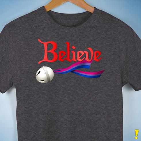 Believe Bisexual Pride Jingle Bell Premium Unisex T-Shirt - Dark Grey Heather