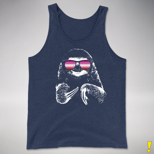 Pride Sloth Pink Lesbian Flag Sunglasses Premium Tank Top - Navy Heather