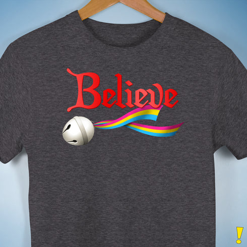 Believe Pansexual Pride Jingle Bell Premium Unisex T-Shirt - Dark Grey Heather