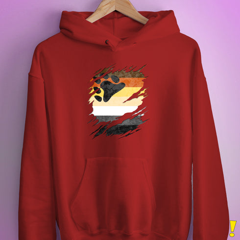 Bear Pride Flag Ripped Reveal Hoodie - Red