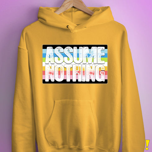 Assume Nothing Queer Pride Flag Hoodie - Mustard