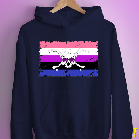Genderfluid Pride Pirate Flag Hoodie - Navy