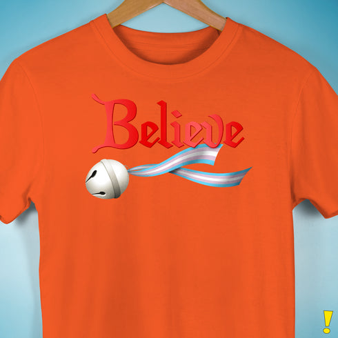 Believe Transgender Pride Jingle Bell Premium Unisex T-Shirt - Orange