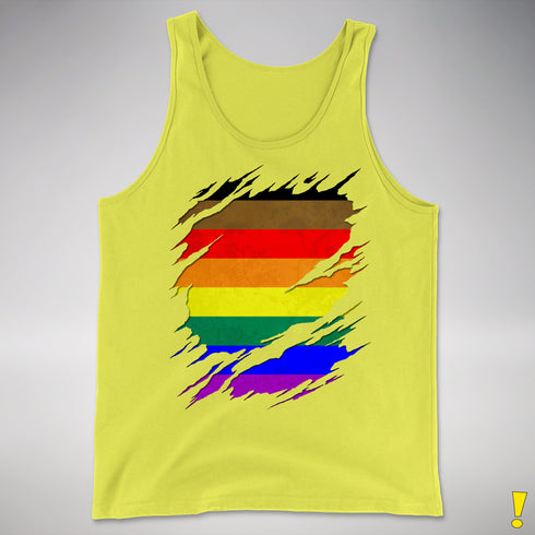 Philly LGBTQ Gay Pride Flag Ripped Reveal Premium Tank Top - Neon Yellow