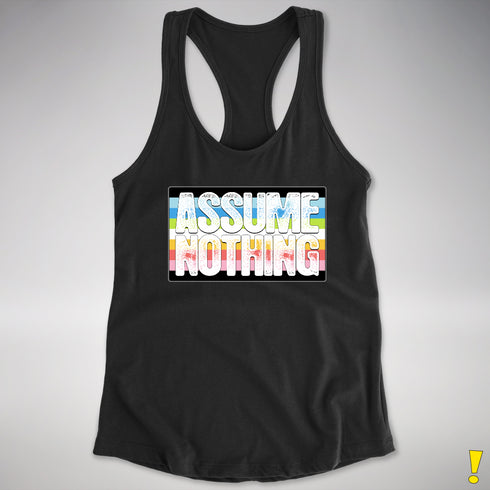 Assume Nothing Queer Pride Flag Racerback Tank - Black