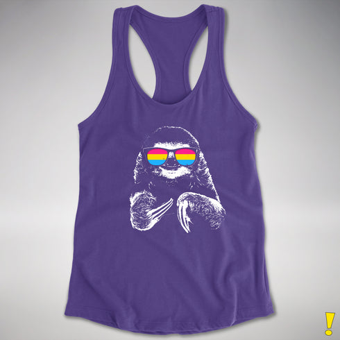 Pride Sloth Pansexual Flag Sunglasses Women's Racerback Tank - Purple