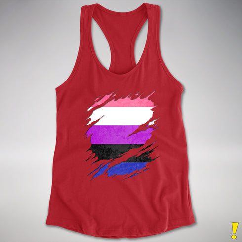 Genderfluid Pride Flag Ripped Reveal Racerback Tank - Red