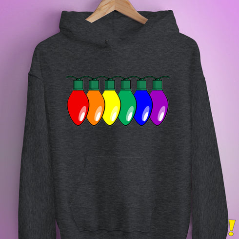 LGBTQ Pride Christmas Lights Hoodie - Dark Grey Heather