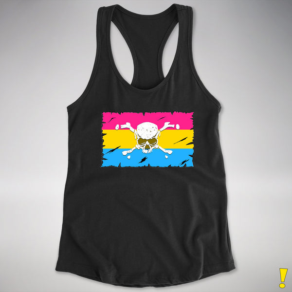 Pansexual Pride Pirate Flag Racerback Tank - Black