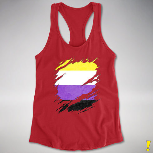 Nonbinary Pride Flag Ripped Reveal Racerback Tank - Red