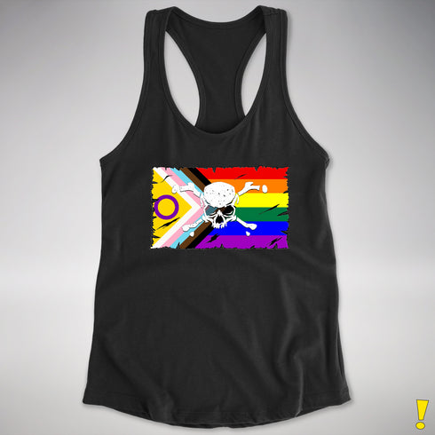 Intersex Inclusive Progress Pride Pirate Flag Racerback Tank - Black