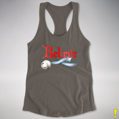 Believe Transgender Pride Jingle Bell Racerback Tank - Dark Grey