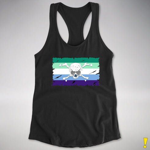 Gay Male Pride Pirate Flag Racerback Tank - Black