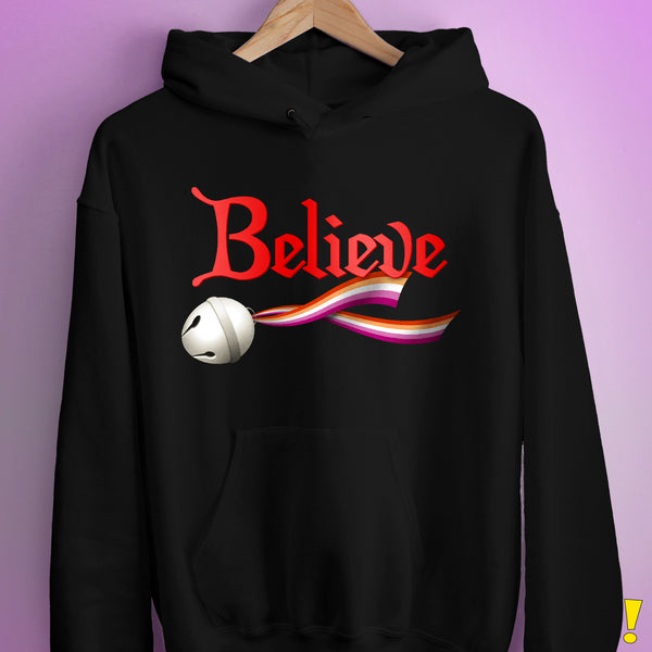 Believe Lesbian Pride Jingle Bell Hoodie - Black
