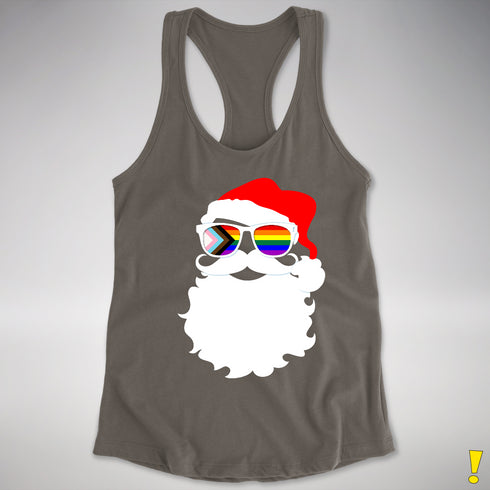 Santa’s LGBTQ Progress Pride Flag Shades Racerback Tank - Dark Grey