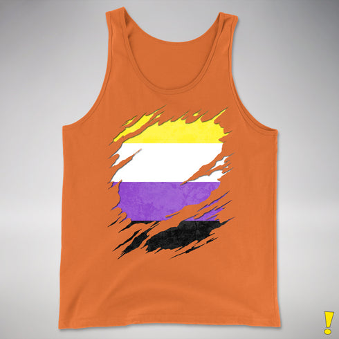 Nonbinary Pride Flag Ripped Reveal Premium Tank Top - Orange