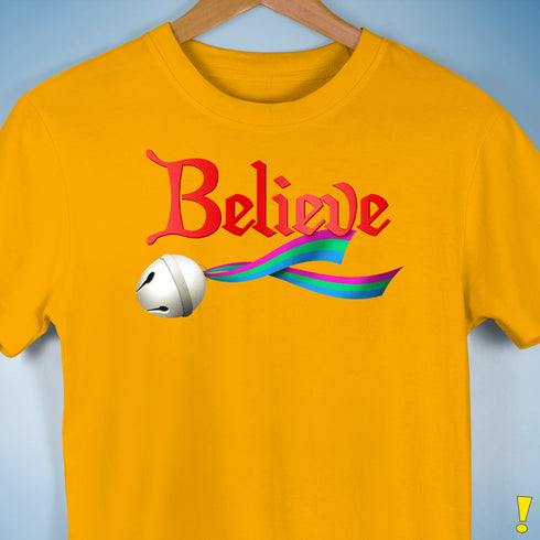 Believe Polysexual Pride Jingle Bell Premium Unisex T-Shirt - Gold