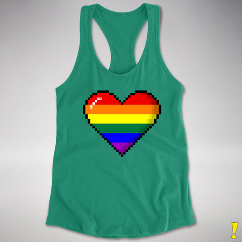 LGBTQ Pride8-Bit Pixel Heart Racerback Tank - Kelly Green