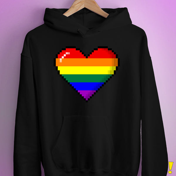 LGBTQ Pride8-Bit Pixel Heart Hoodie - Black