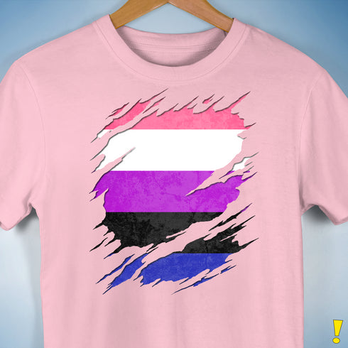 Genderfluid Pride Flag Ripped Reveal Premium Unisex T-Shirt - Pink