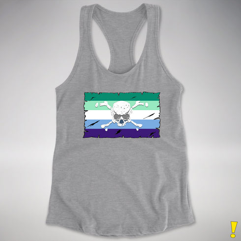 Gay Male Pride Pirate Flag Racerback Tank - Heather Grey