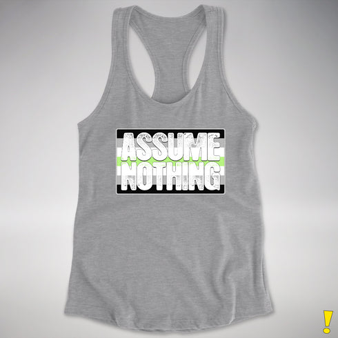Assume Nothing Agender Pride Flag Racerback Tank - Heather Grey